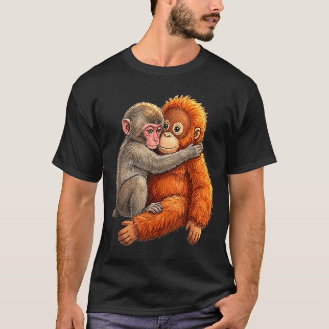 Camiseta Bebé macaco abrazando mono lindo de peluche mono (Anverso)