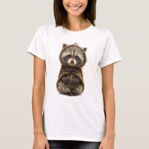 Camiseta Bebé Mapache Adorable en Capa con Capucha Marrón R