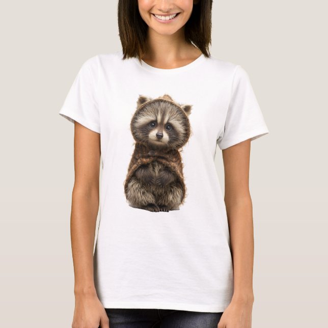 Camiseta Bebé Mapache Adorable en Capa con Capucha Marrón R (Anverso)