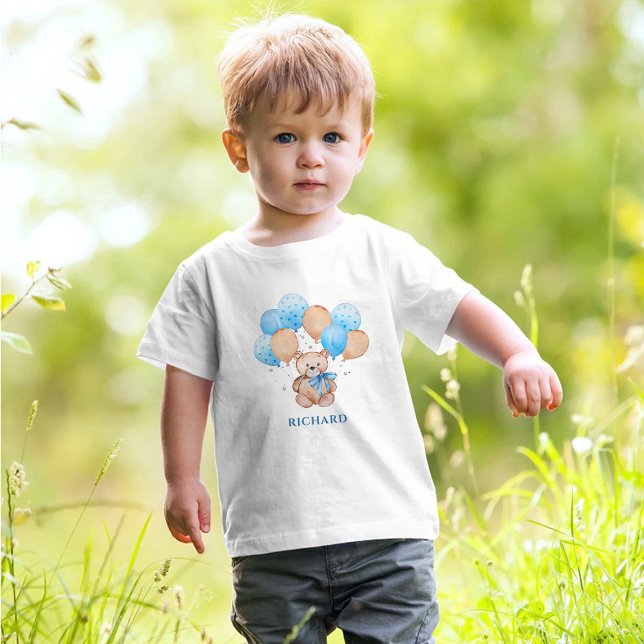 Camiseta bebé oso de peluche globos azules (Subido por el creador)