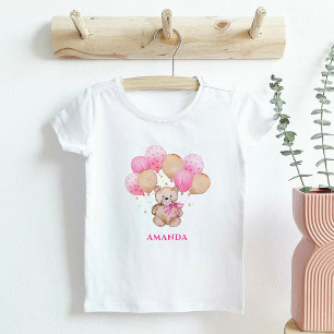 Camiseta bebé oso de peluche globos rosas