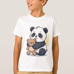 Camiseta Bebé Panda Adorable Abrazando Oso de Peluche