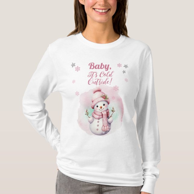 Camiseta Bebé rosa hace frío fuera de Baby Shower Chica de  (Anverso)