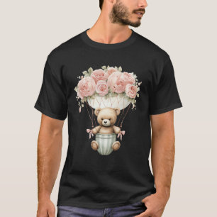 Camiseta Bebé Teddy Bear Peony Pink Flower Balón de aire ca
