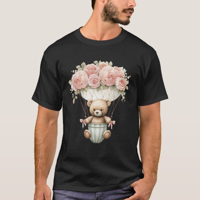 Camiseta Bebé Teddy Bear Peony Pink Flower Balón de aire ca (Anverso)