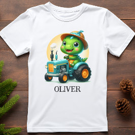 Camiseta Bebé Trex Dinosauri Cute Conduciendo un Tractor Az