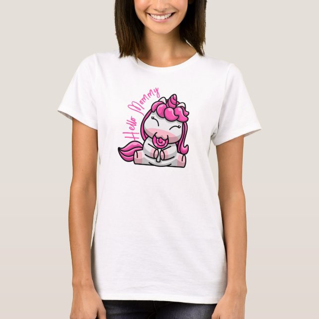 Camiseta Bebé Unicornio diciendo hola mamá (Anverso)