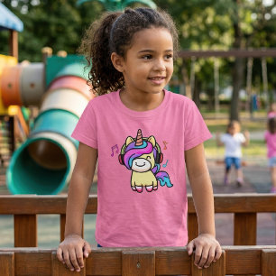Camiseta Bebé Unicornio Kawaii Feliz con Auriculares