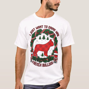 Camiseta Bebe Vino Bulldog Francés Perro Cuadro Rojo Navida