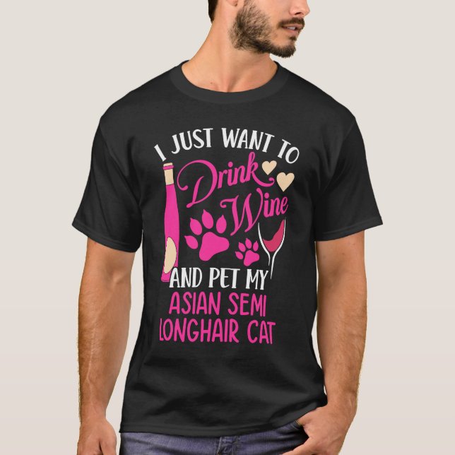 Camiseta Bebe vino y Mascota mi gato asiático de pelo semi  (Anverso)