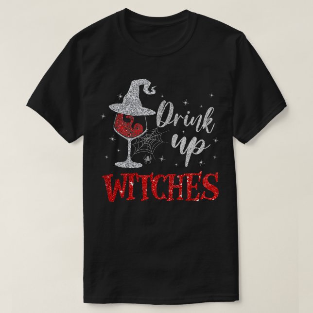 Camiseta Beber Brujas Vidrio Gracioso Drinki Halloween (Diseño del anverso)
