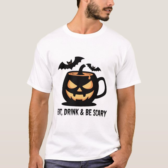 Camiseta Beber Comer Tee De Calabaza Asustada (Anverso)