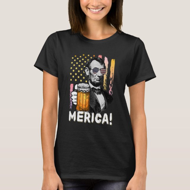 Camiseta Beber Como Lincoln 4 De Julio Hombres Abraham Meri (Anverso)