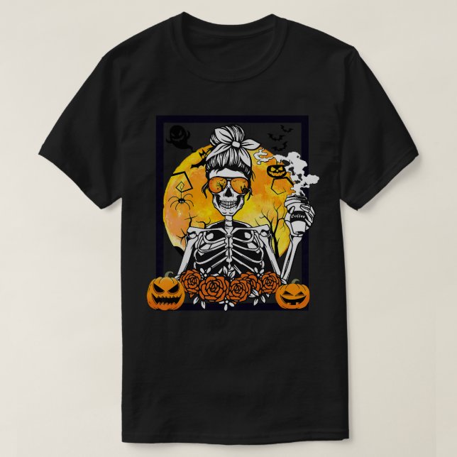 Camiseta Beber de calabaza floral para mujeres Skeleton Mes (Diseño del anverso)