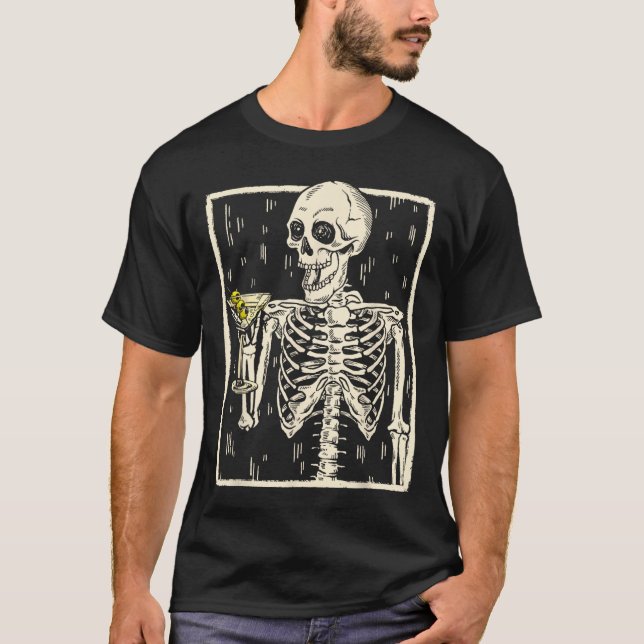 Camiseta Beber esqueleto Martini Tail Retro Halloween Cos (Anverso)