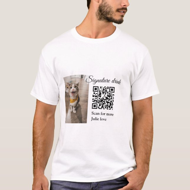 Camiseta Beber firma exploración código QR agregar nombre d (Anverso)