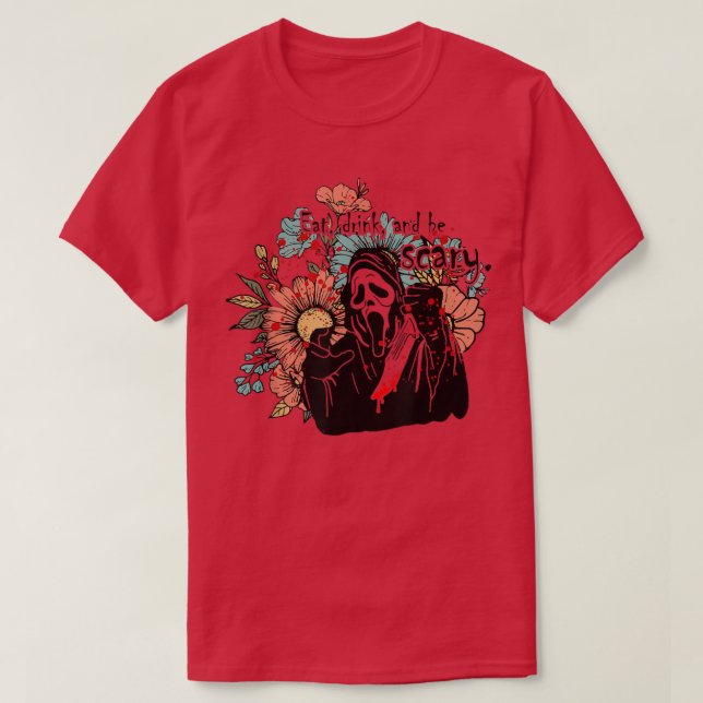 Camiseta Beber Floral Y Tener Miedo Gritando Salón Fantasma (Diseño del anverso)