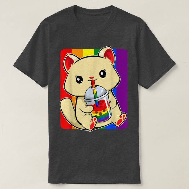 Camiseta Beber gato Boba LGBT-Q Cute Kawaii KittenGay Pri (Diseño del anverso)