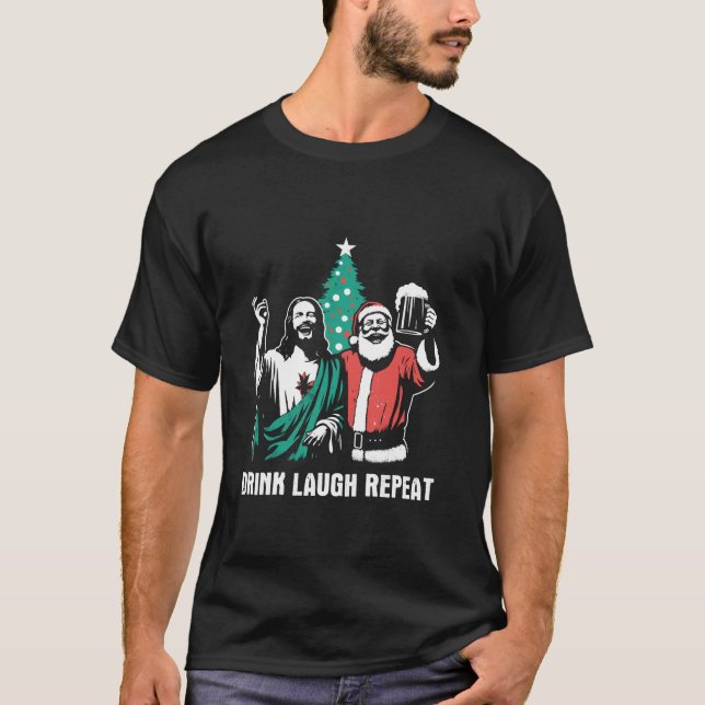 Camiseta Beber Ríe Repetir Graciosa Jesús Santa Beer (Anverso)