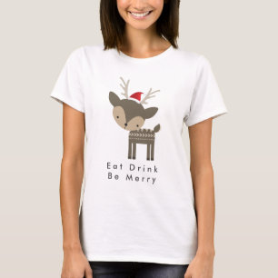 Camiseta Beber Sé Feliz Venado De Navidad En Sombrero De Sa