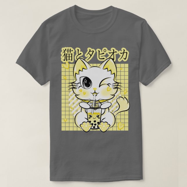 Camiseta Beber té Boba Neko Kawaii Cat Pastel Retro Sty (Diseño del anverso)