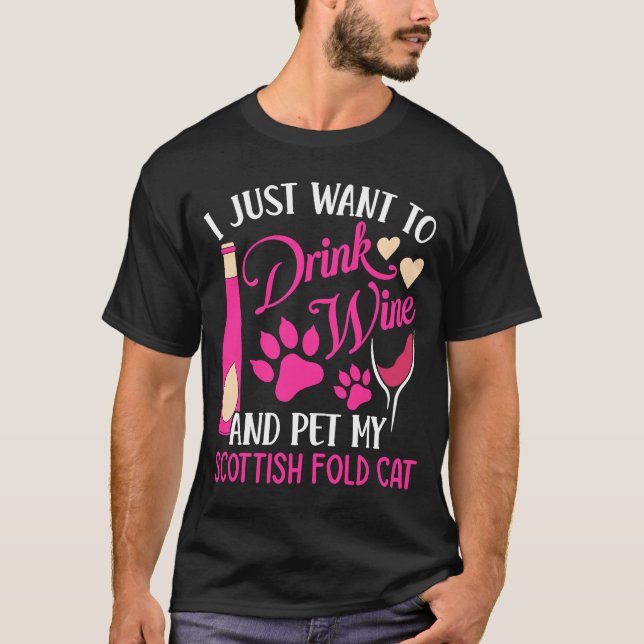 Camiseta Beber vino y Mascota Mi gato molido escocés mamá H (Anverso)