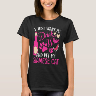 Camiseta Beber vino y Mascota mi humor de gato siamés