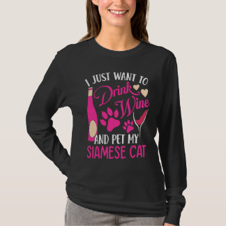 Camiseta Beber vino y Mascota mi humor de gato siamés