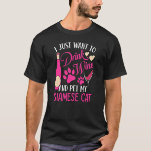 Camiseta Beber vino y Mascota mi humor de gato siamés