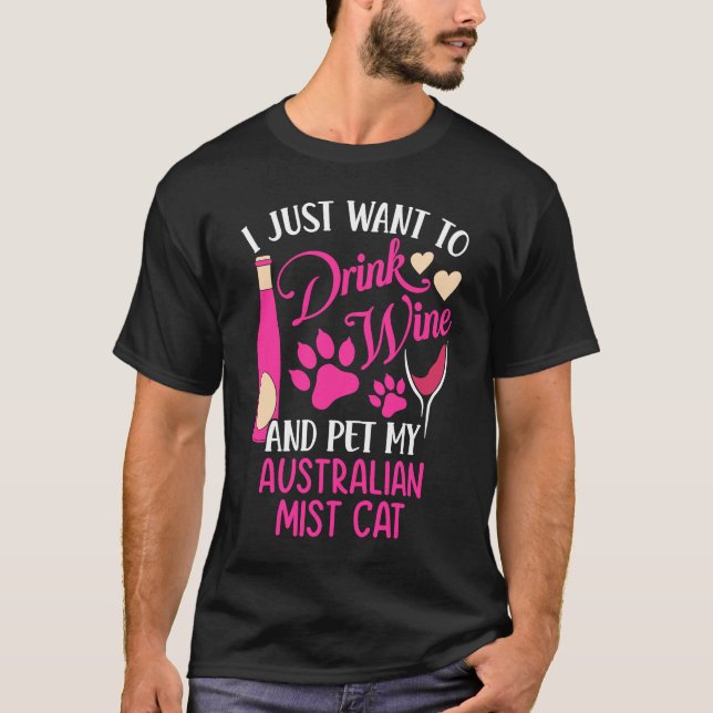 Camiseta Beber vino y Mascota mi mamá gato gato maloliente  (Anverso)