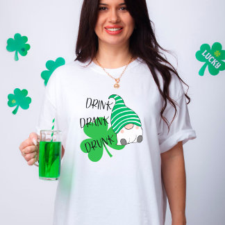 Camiseta Bebida Bebida Bebida Gnome Clover St. Patrick's Da