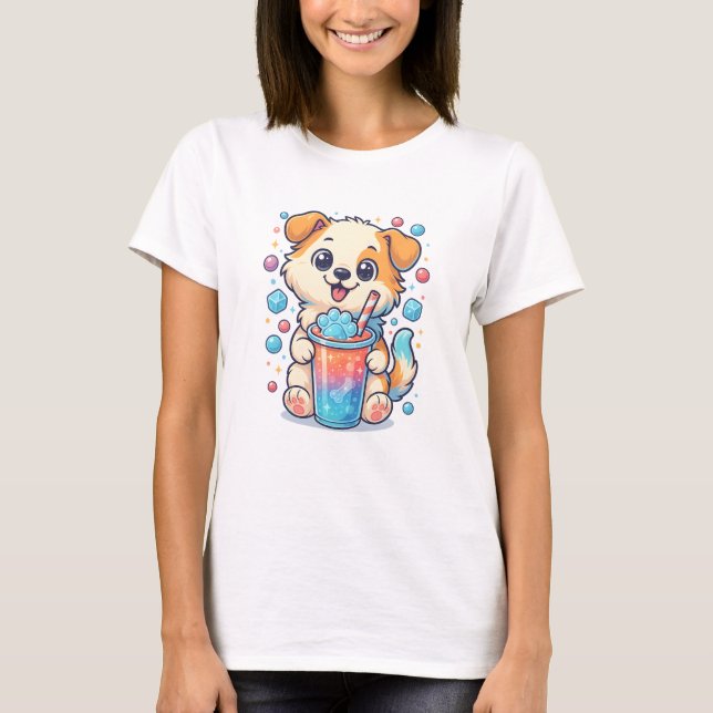 Camiseta Bebida de cachorro Kawaii - estilo Boba de perro l (Anverso)