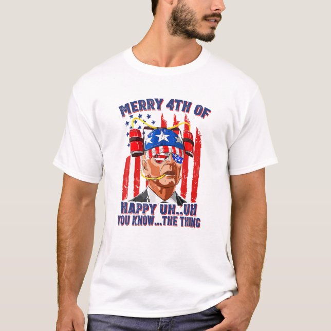 Camiseta Bebida De Cerveza Biden Confundida Feliz 4 De Uste (Anverso)