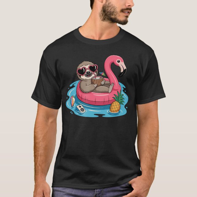 Camiseta Bebida de Coco de Flamenco Perezoso Relajante Y (Anverso)