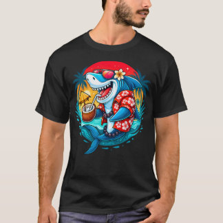 Camiseta Bebida de coco de tiburón de playa tropical verano