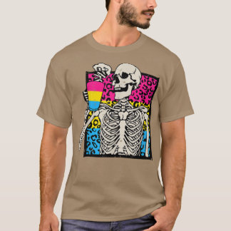 Camiseta Bebida De Esqueleto Café LGBTQ Panseual Leopard Pr