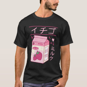Camiseta Bebida de fresa japonesa Kawaii Kanji Vaporw