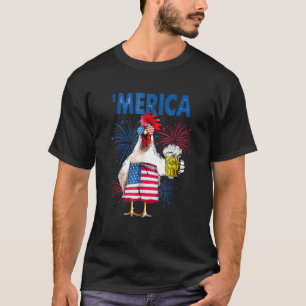 Camiseta Bebida De Gallo De Pollo De Bandera Estadounidense