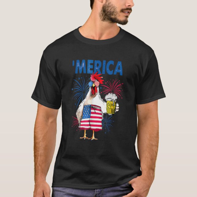 Camiseta Bebida De Gallo De Pollo De Bandera Estadounidense (Anverso)