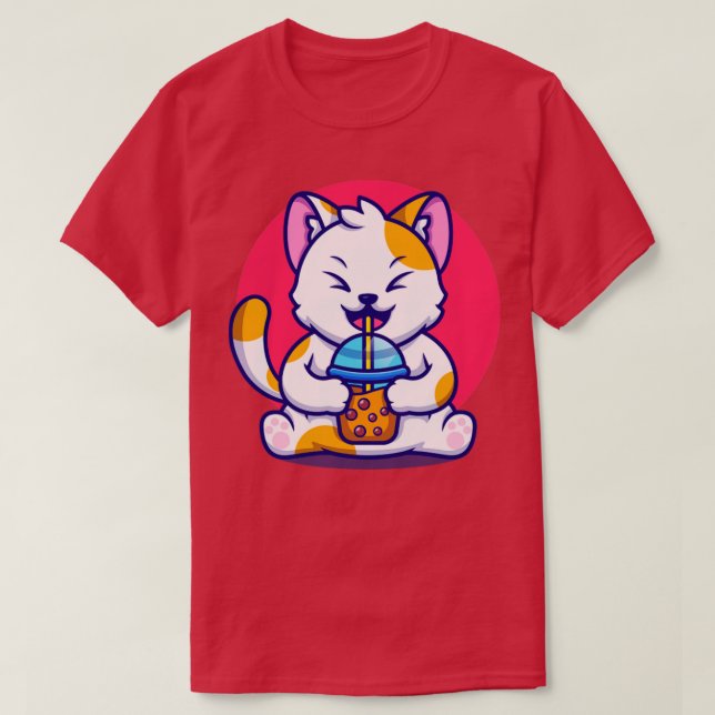 Camiseta Bebida de gato suave Boba Leche Personalizado de t (Diseño del anverso)