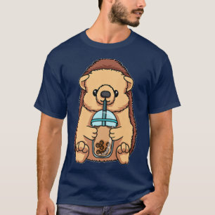 Camiseta Bebida De Hedgehog Té De Burbuja Cute Animales Con