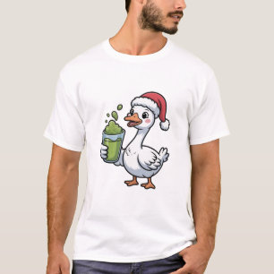 Camiseta Bebida de Matcha de ganso con sombrero Santa