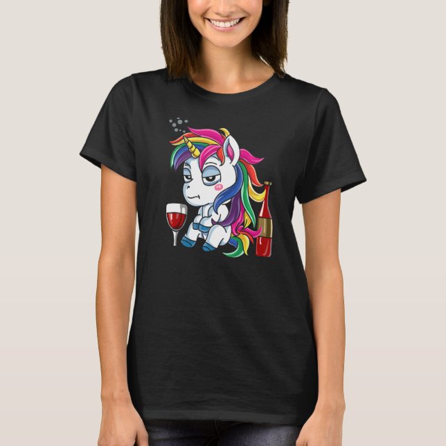 Camiseta Bebida de vino de Unicornio borracha (Anverso)