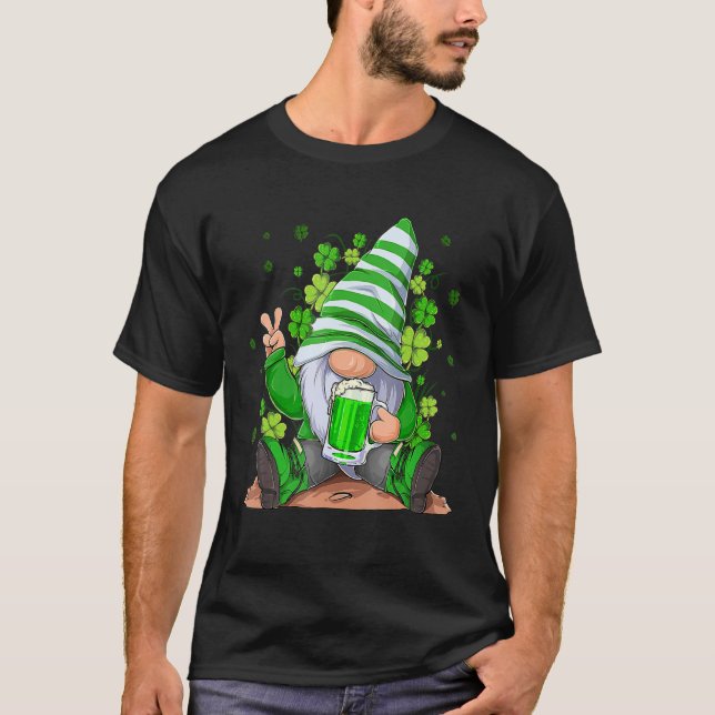 Camiseta Bebida Gnome Irlandesa Beer Beer Lucky Shamrock Gn (Anverso)