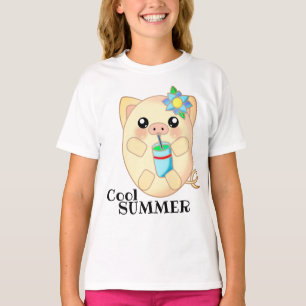 Camiseta Bebida Guay de verano de cerdo animal lindo feliz