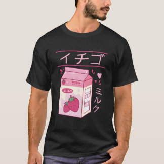 Camiseta Bebida Japonesa de Leche de Fresa Kawaii Kanji Vap