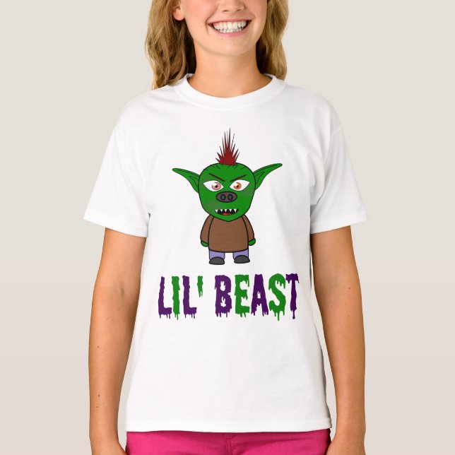 Camiseta Bebida Lil' Goblin Morado y Green Drill Font T (Anverso)