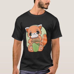 Camiseta Bebida Mochi Rojo Panda Kawaii Warabi Tea Boba