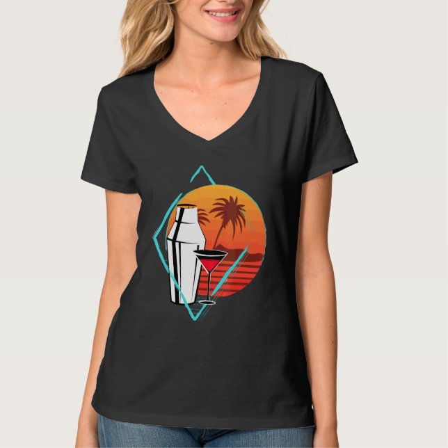 Camiseta Bebida Retro Sunset Bartender Barkeep Barman Cockt (Anverso)