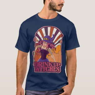 Camiseta Bebida retro Testigos esqueleto Vibes de brujas es